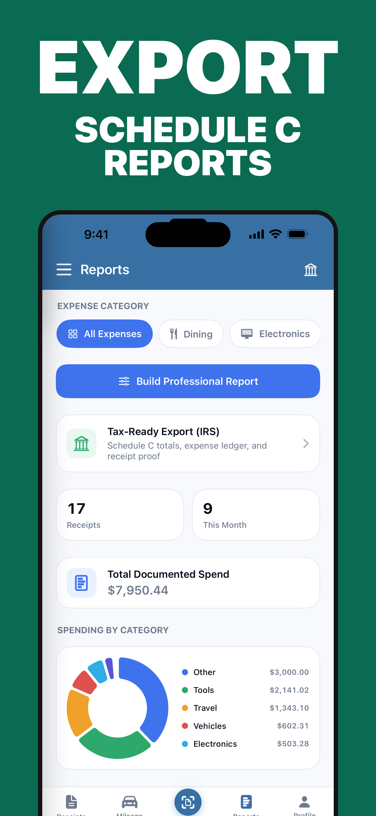 Exporting a tax package from ReceGuard